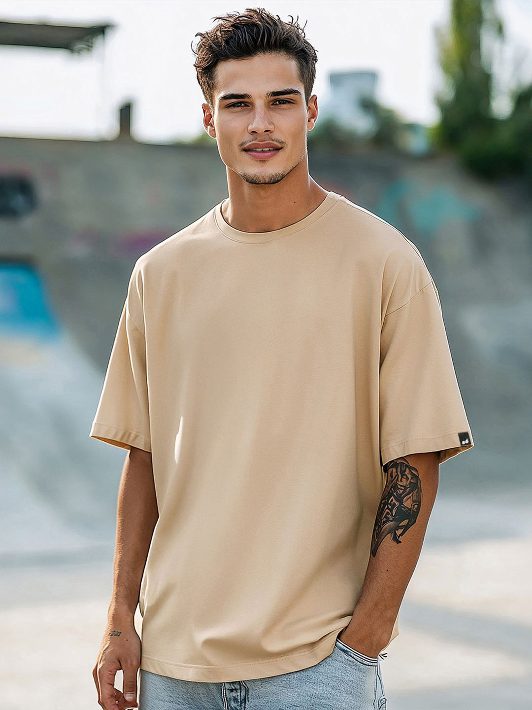 Bewakoof Heavy Duty Drop-Shoulder Sleeves Oversized Cotton T-shirt