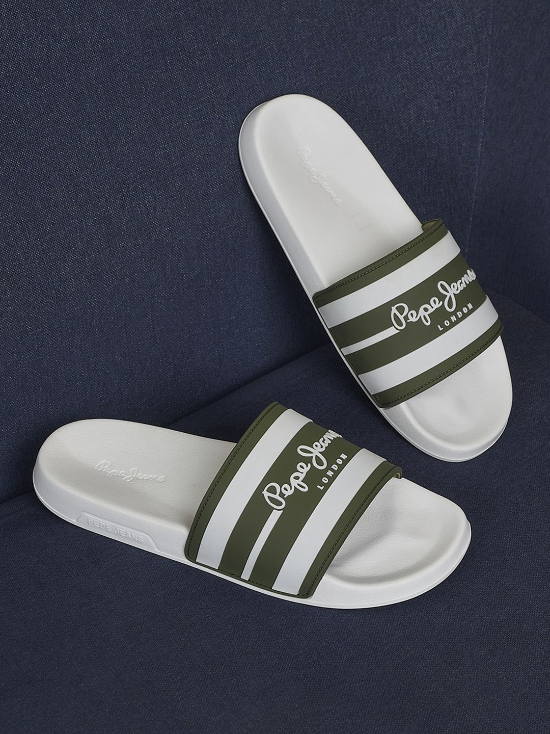 Pepe Jeans Men Printed Arch Fit Footbed Sliders