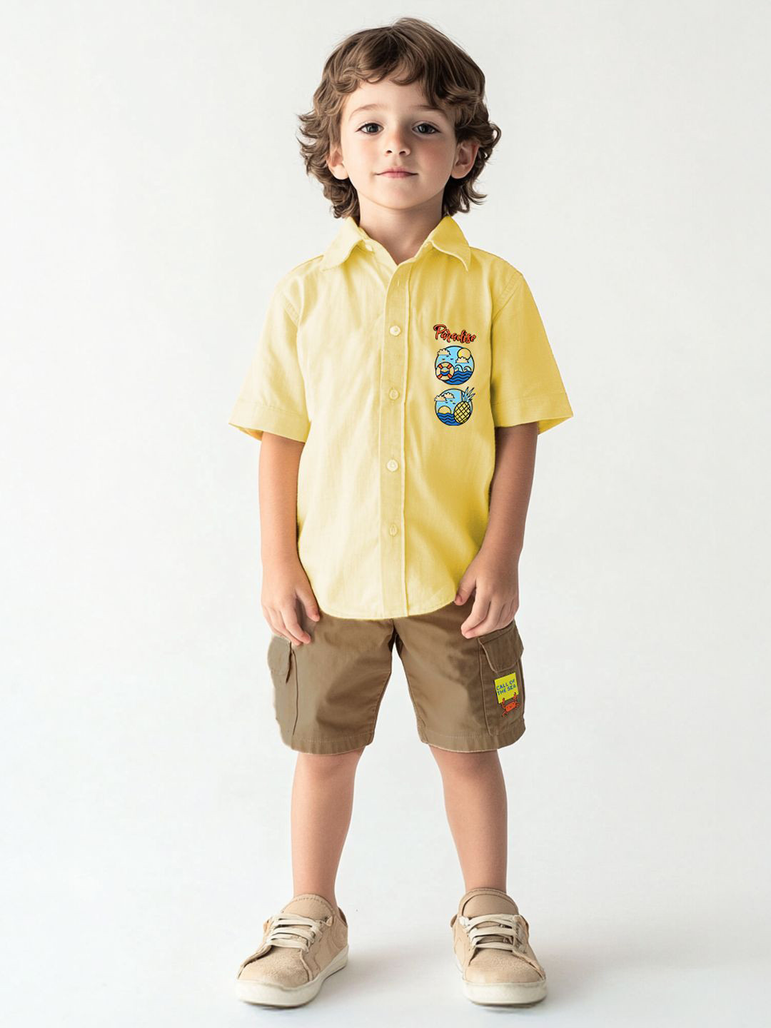 Nauti Nati Boys Graphic Printed Cotton Poplin Shirt With Shorts