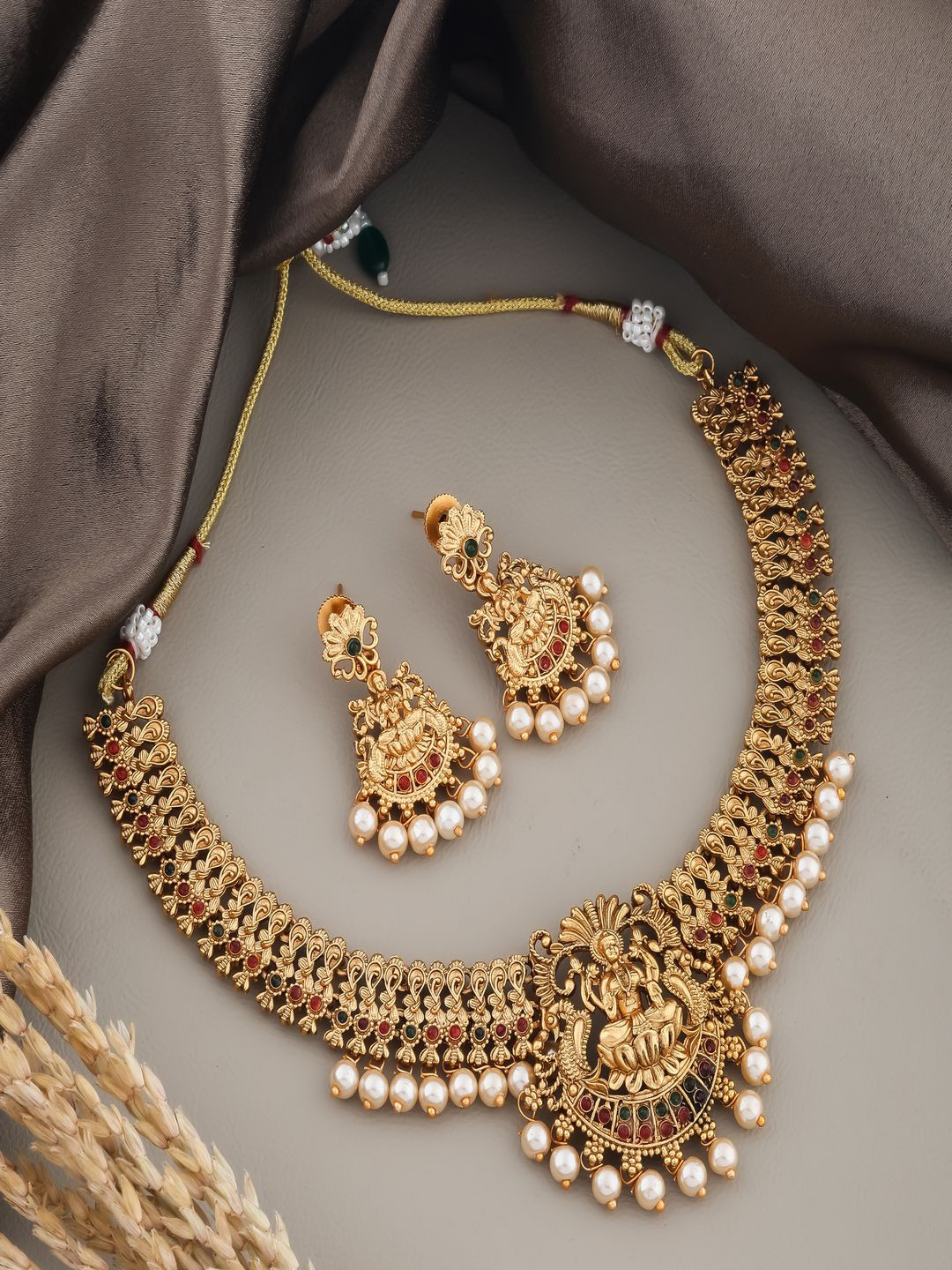 Grisha Jewellery Gold-Plated Pearl-Studded & Beaded Jewellery Set