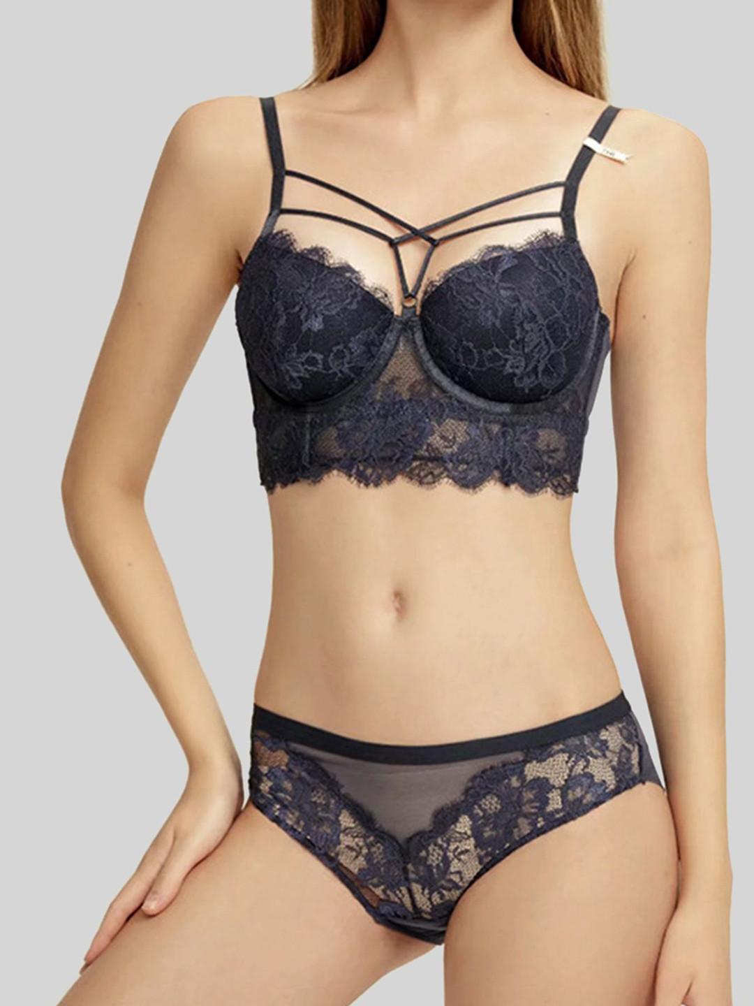 LULU & SKY Self Designed Shoulder Straps Lingerie Set XN-5092-BLUE