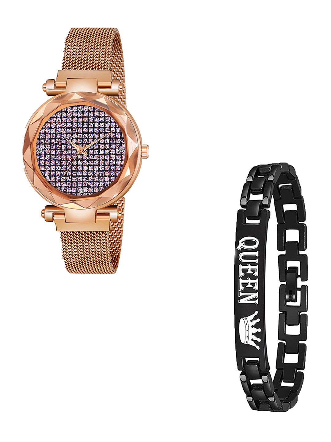 Gopal Shopcart Unisex Watch With Bracelet  GR_379_RoseGold_Pink Zari Queen Bracelet