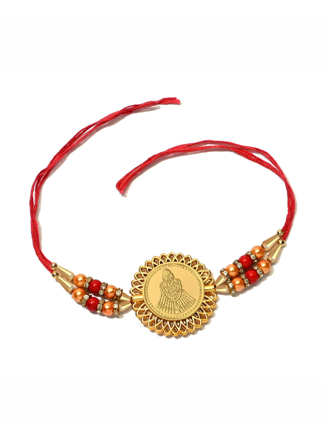 Pray Everyday Gold Plated Yellow & Red Khatu Shyam Ji Thread Rakhi