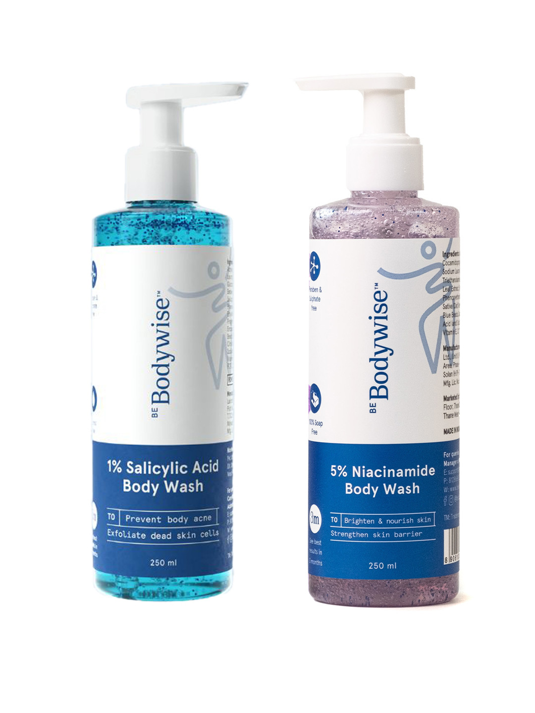 Be Bodywise Set of Niacinamide & Salicylic Acid Body Wash with Loofah - 250 ml each