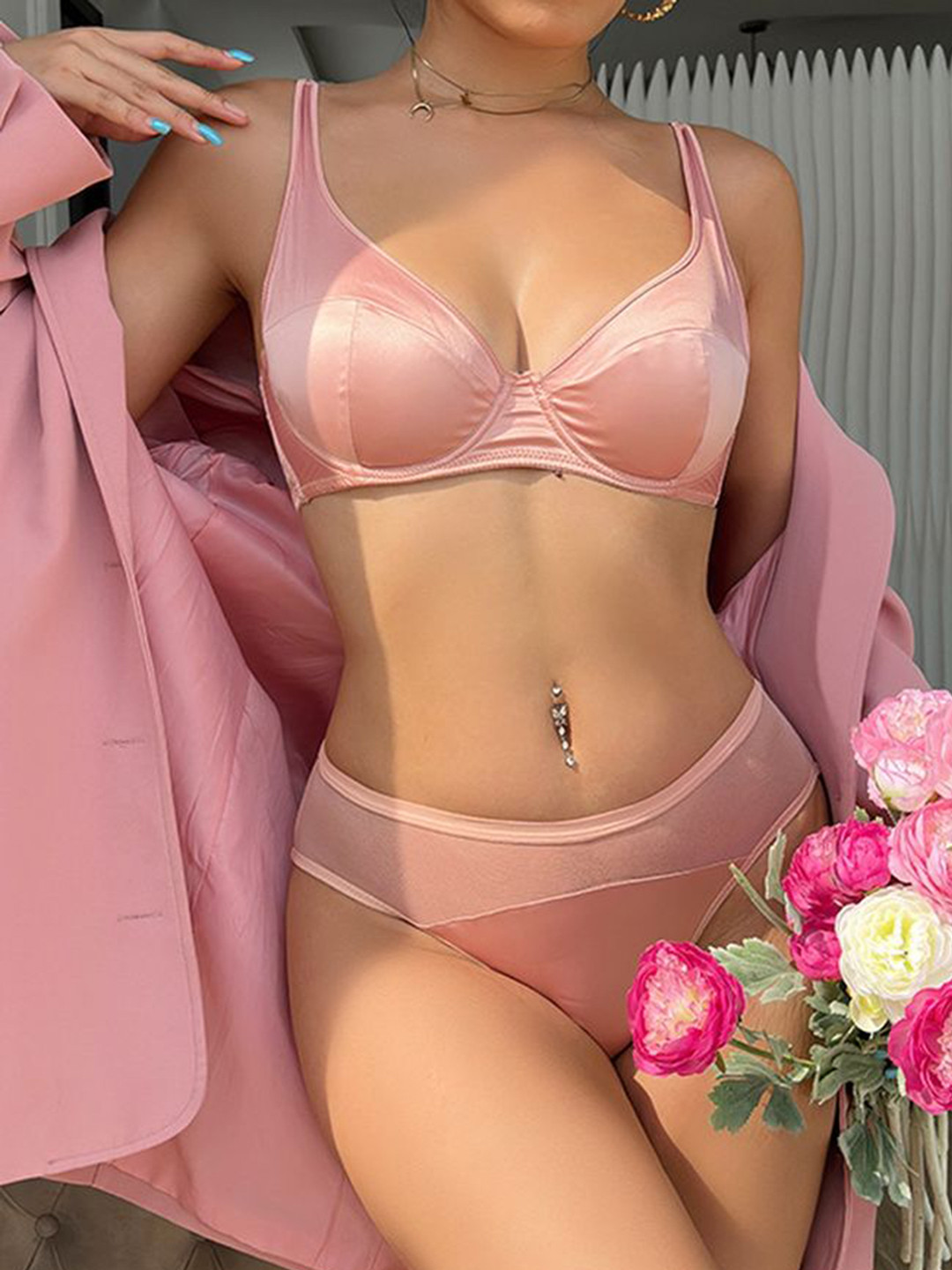 LULU & SKY Semi Sheer Lingerie Set 468440-5566-PINK