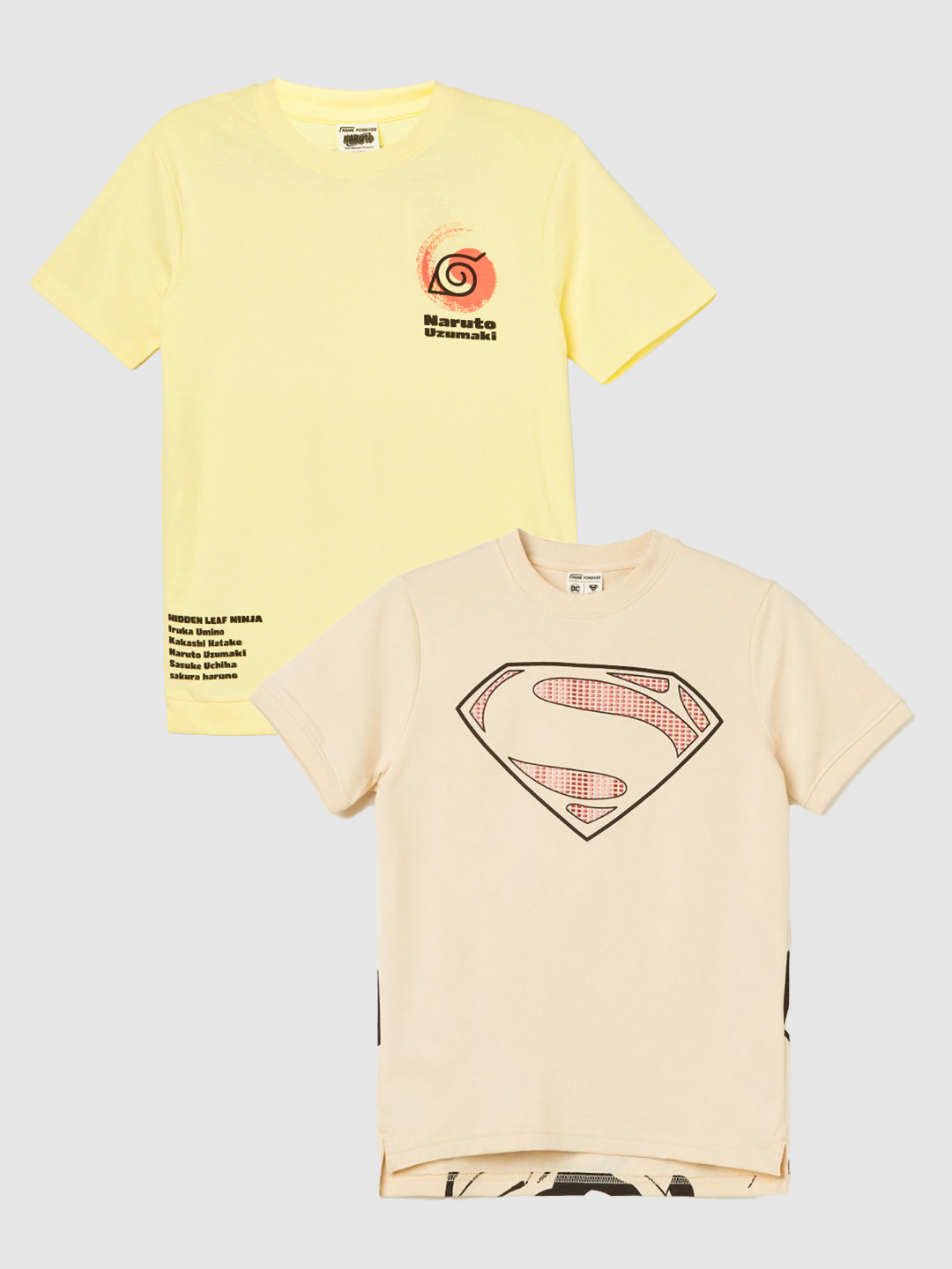 Fame Forever by Lifestyle Boys Pack of 2 Naruto & Superman Printed Pure Cotton T-shirts