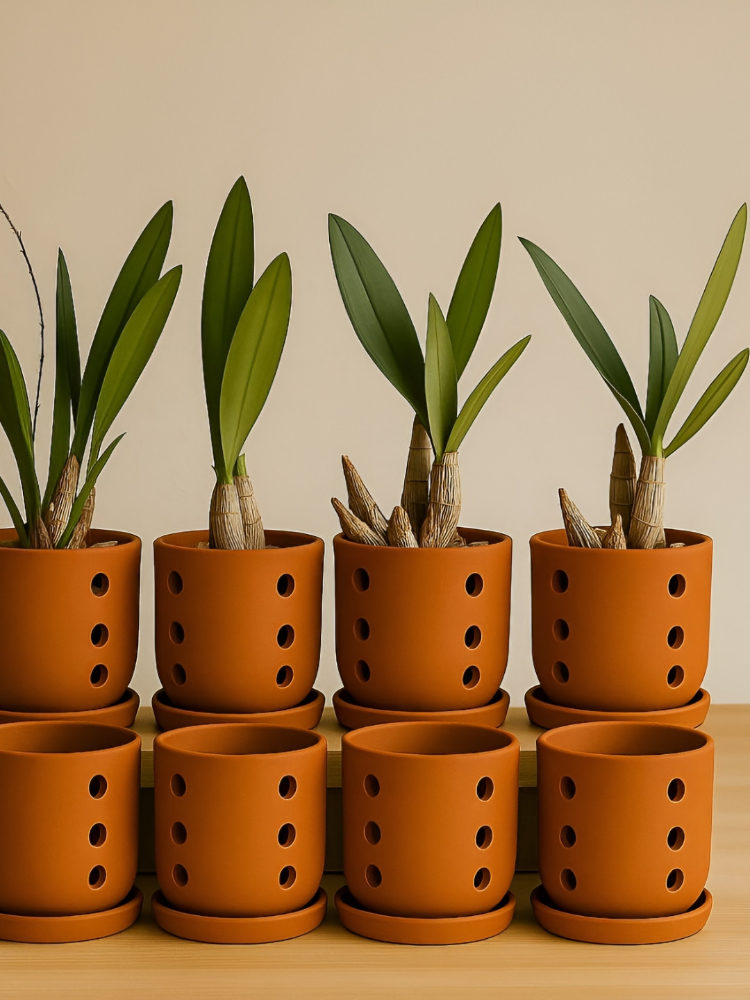 The handicraftian Autumn Orchid 8 Pieces Orange Terracotta Small Planters