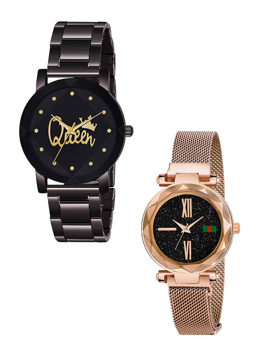 CSAMON Pack of 2 Women Printed Analogue Round Casual Watch - Metal_queen_379_Roman