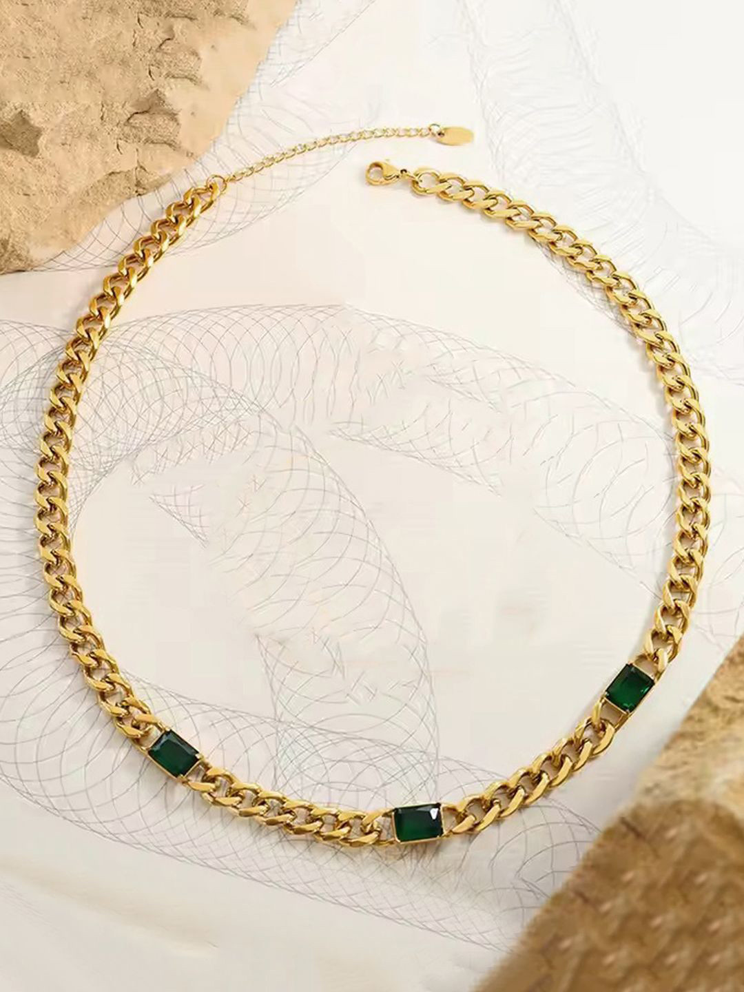 Designs & You Stainless Steel Gold-Plated Cubic Zirconia Studded Statement Necklace