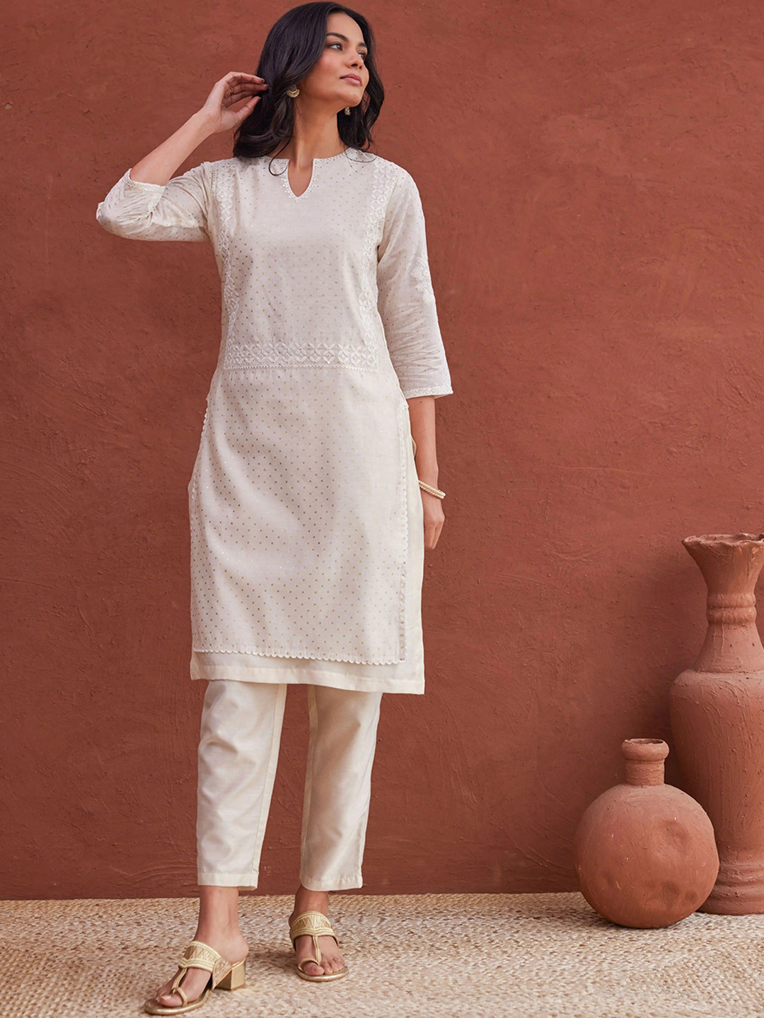 Aralia Women Self Design Pure Cotton Kurta with Trouser