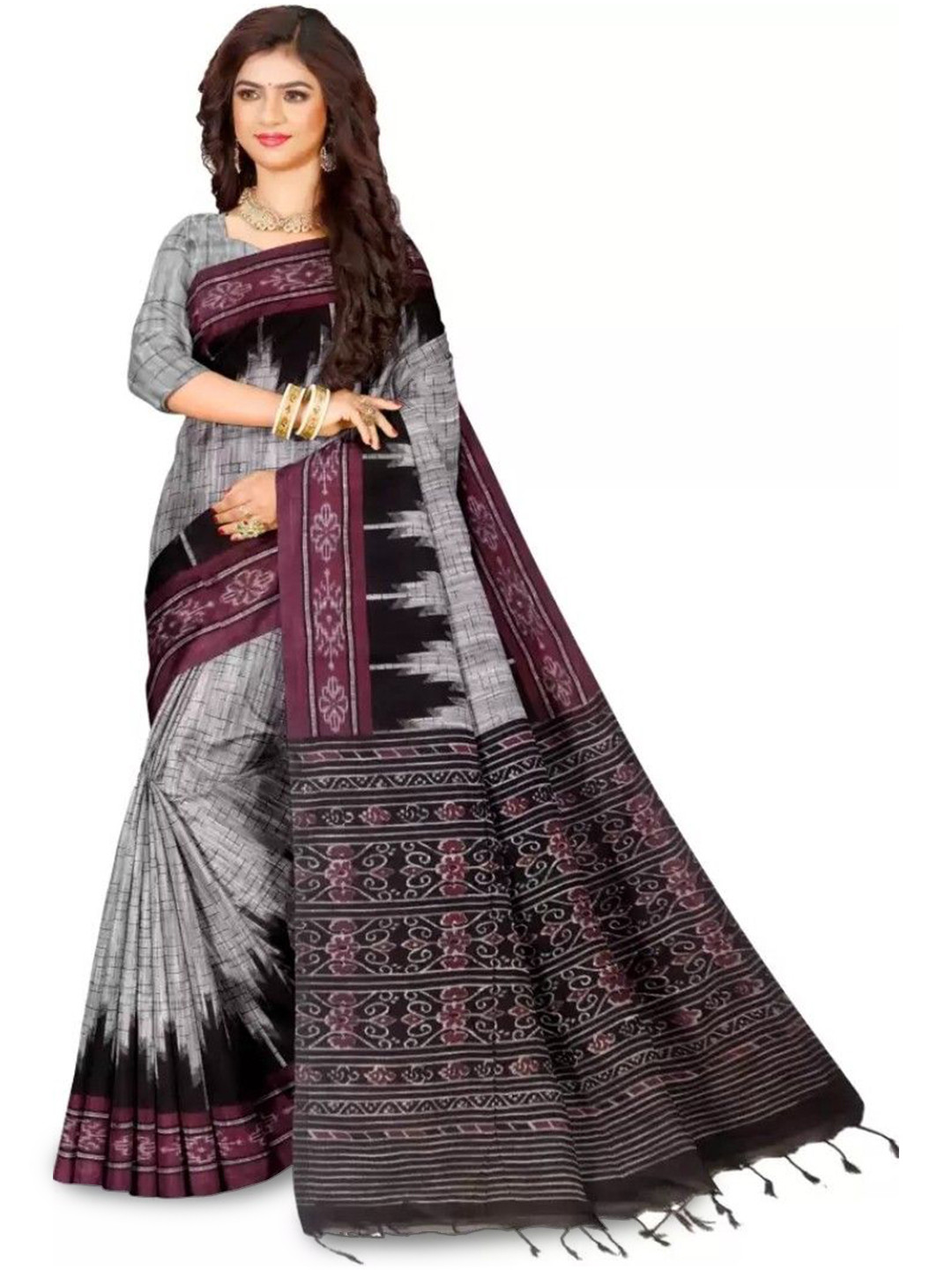 TITHI SAREES Checked Pure Cotton Sambalpuri Saree