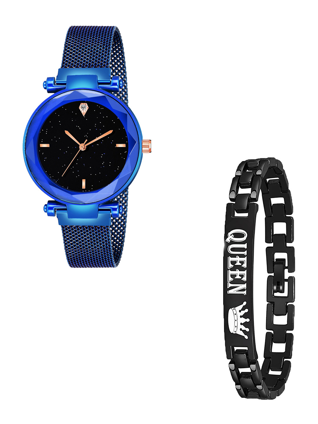 Gopal Shopcart Unisex Bracelet Style Watch Gift Set GR_379_Blue_4_Black Queen Bracelet