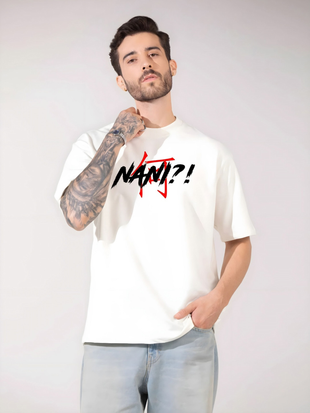 KAIDO Typography Printed Round Neck Oversized T-shirt