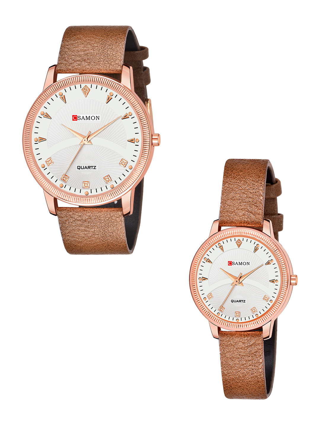 CSAMON Unisex Pack Of 2 Leather Straps Analogue Watch Csamon_10_beige Couple