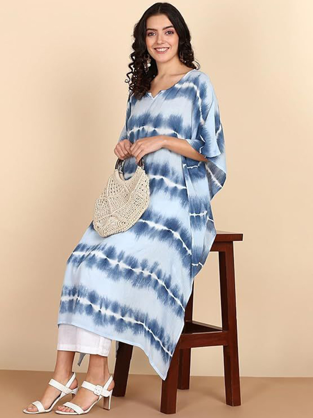 PinkTribe Women Tie & Dye Round Neck Kaftan Kurta