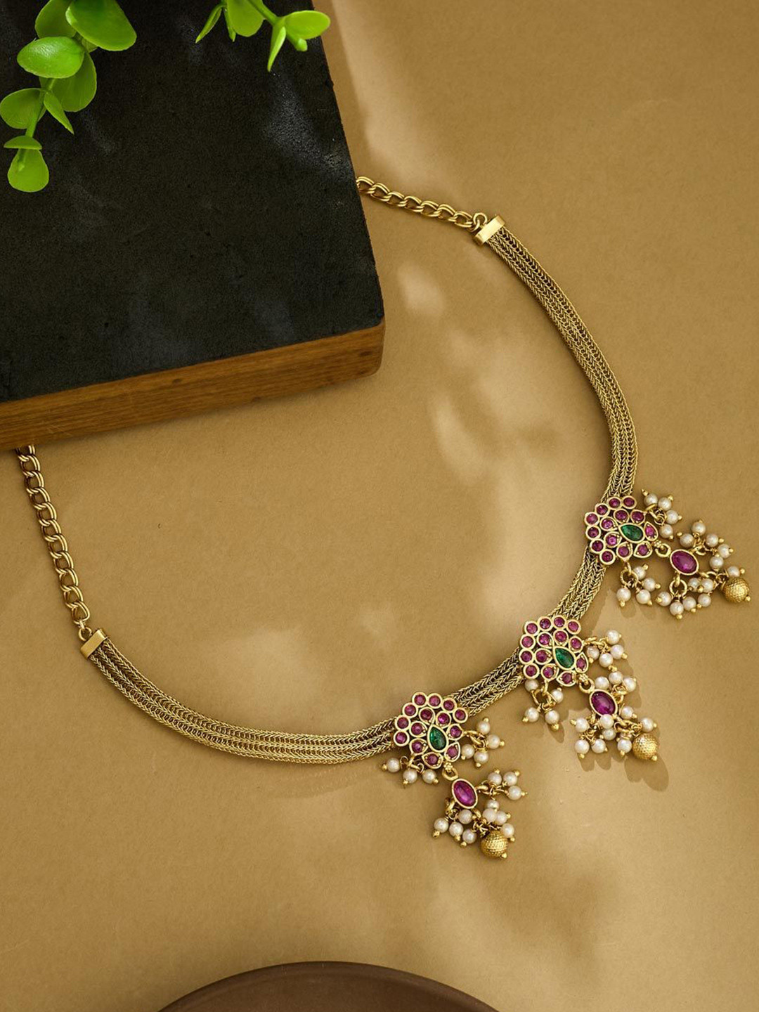 Fabindia Stone Studded & Beaded Short Necklace