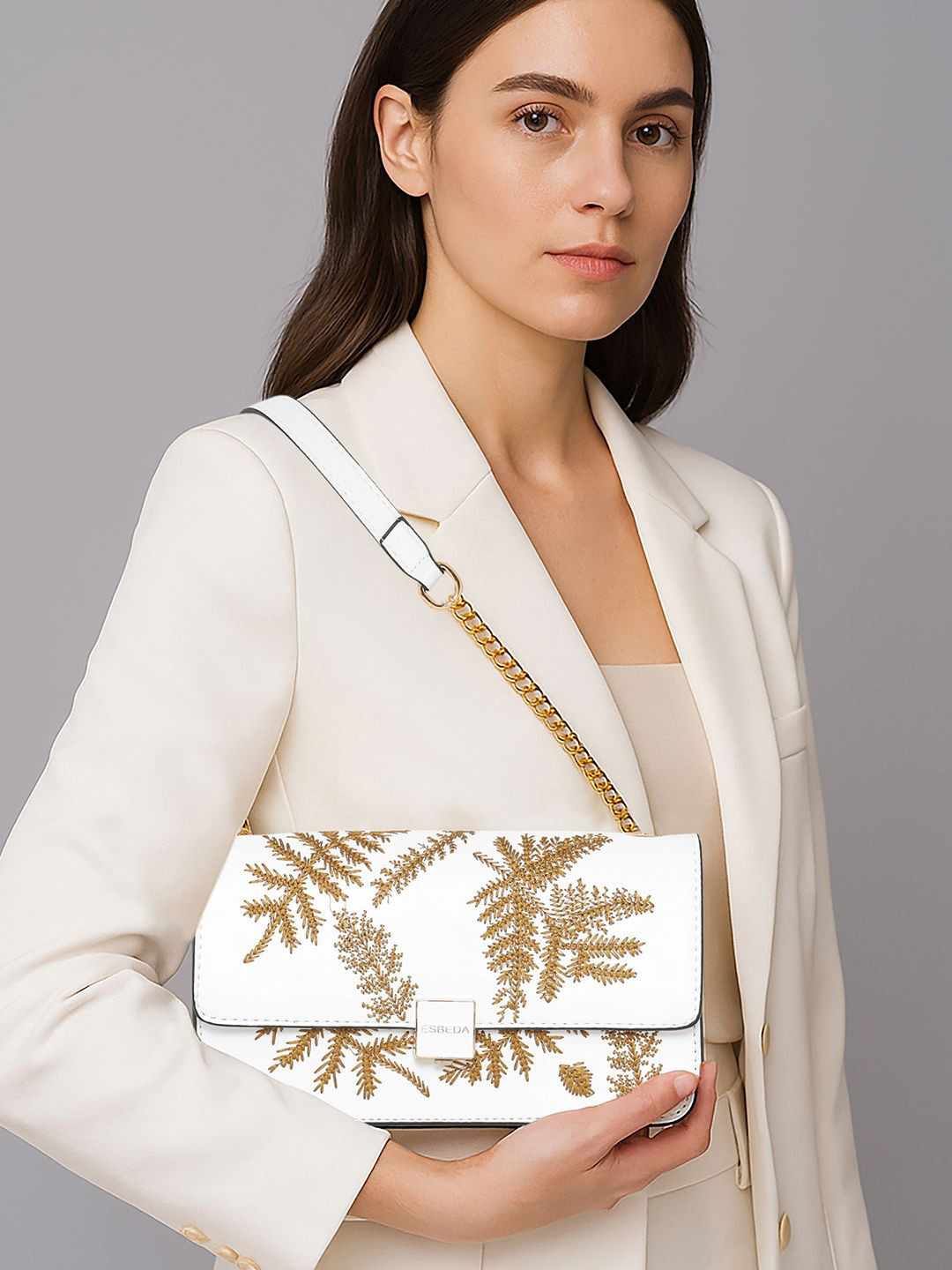 ESBEDA Leaf Embroidered Swagger Sling Bag
