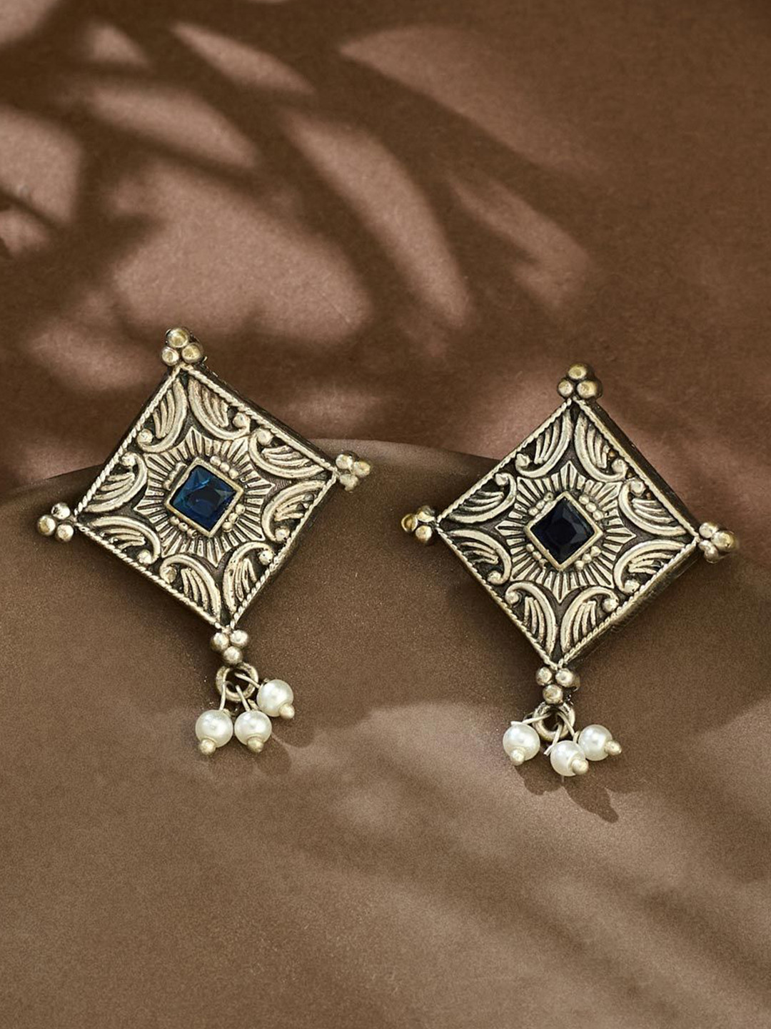 Fabindia Women Brass Diamond Shaped Studs Earrings