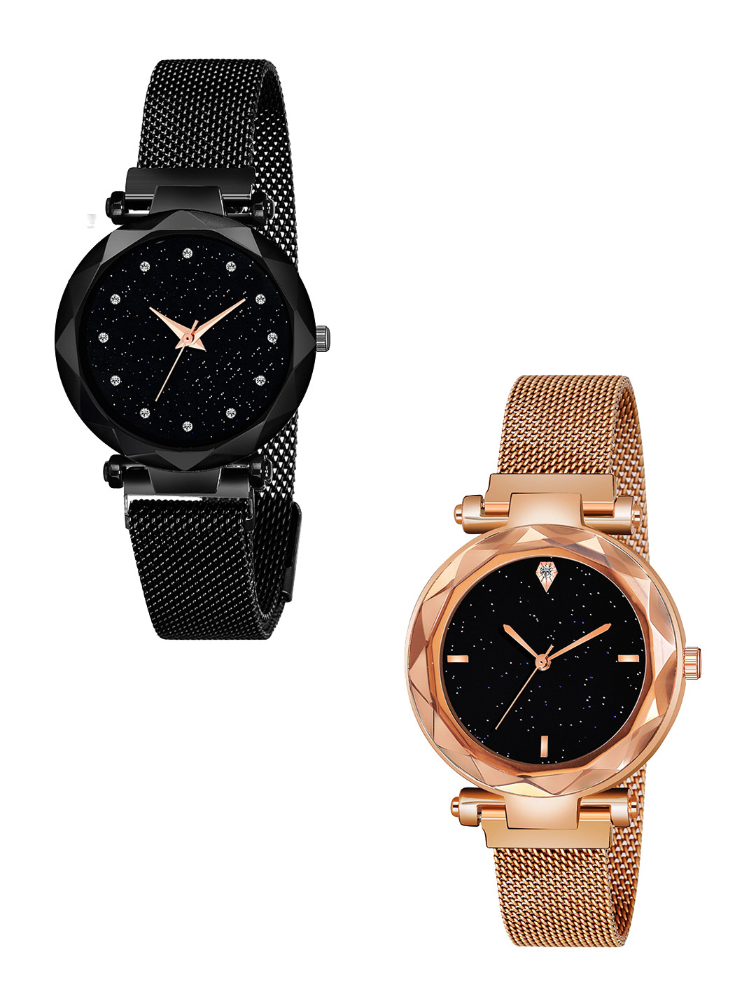 CSAMON Women Pack Of 2 Embellished Analogue Watch GR_379 _black_12_RoseGold_4_figar