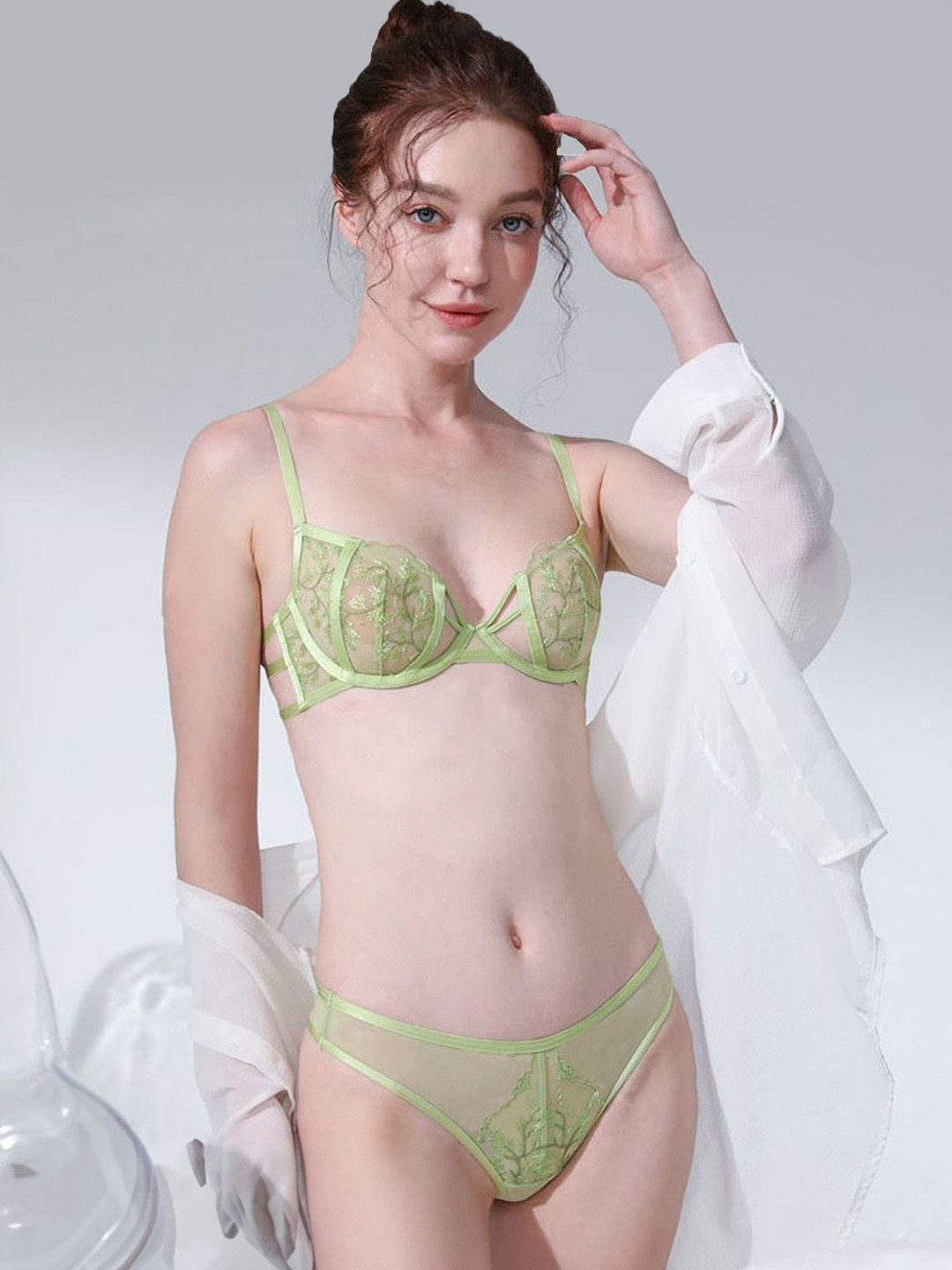 LULU & SKY Self Designed Non Padded Lingerie Set W929-GREEN