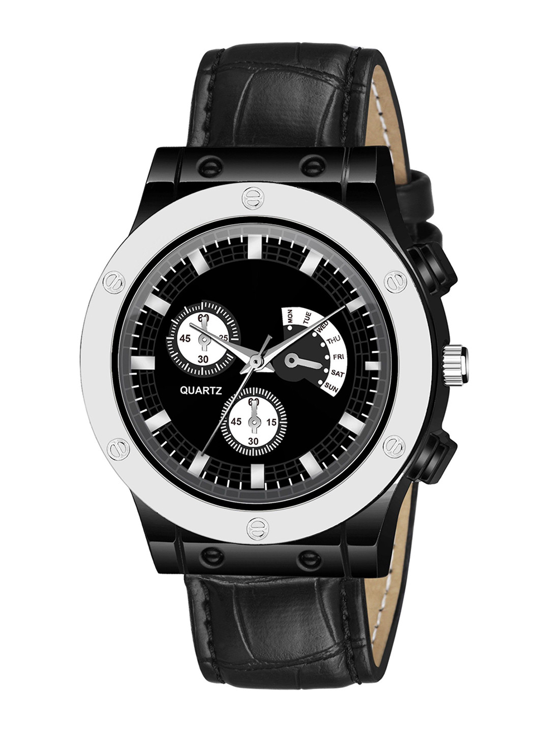 CSAMON Men Round Dial & Leather Straps Analogue Watch Csamon_21_Black