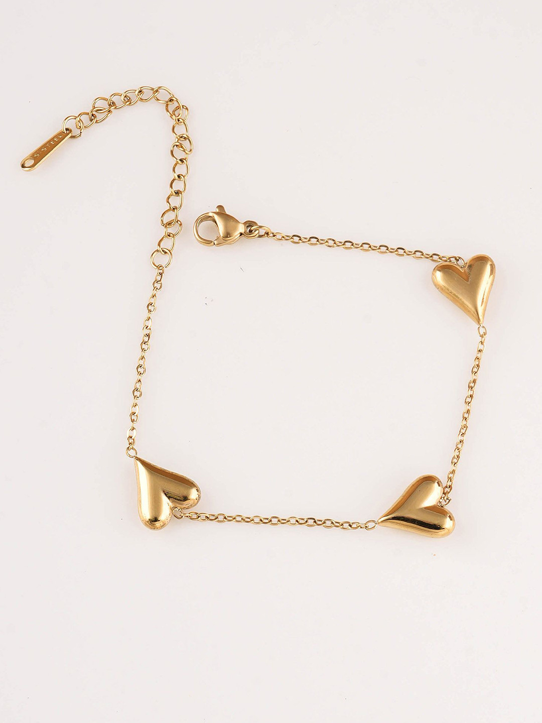 PALMONAS Women Gold-Plated Stainless Steel Heart Station Waterproof Link Bracelet