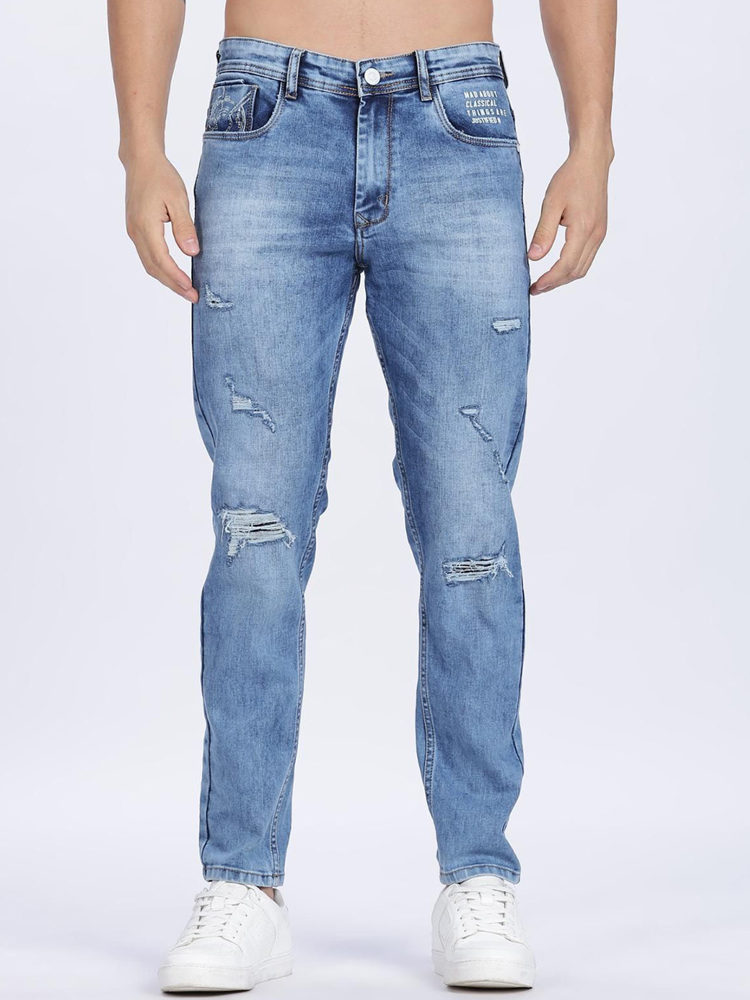 COLOR HUNT Men Comfort Regular Fit Mid-Rise Slash Knee Light Fade Jeans