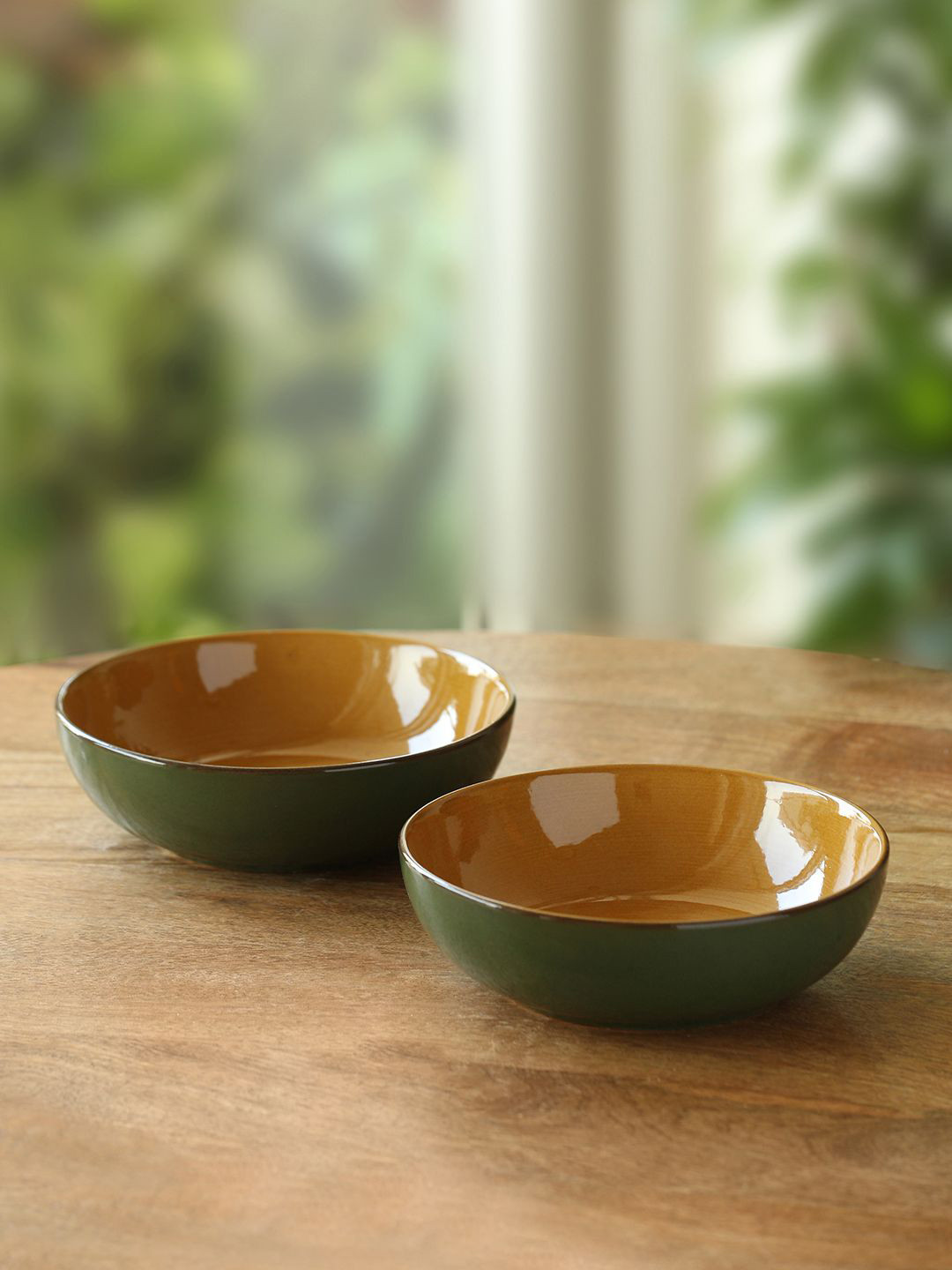 ExclusiveLane Forest Canopy Green 2 Pieces Dishwasher and Microwave Safe Ceramic Bowls