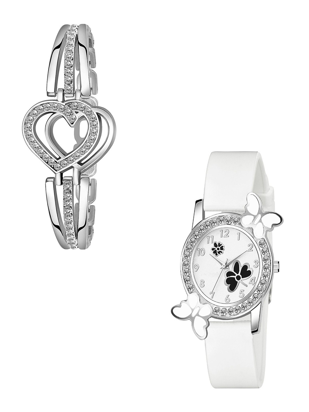 CSAMON Women Embellished Dial & Straps Analogue Watch 328 WH 315BLK SLV Heart B