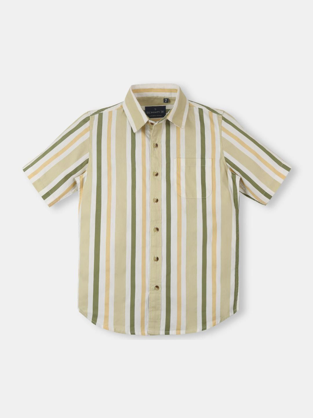Infinity Boys Vertical Striped Spread Collar Short sleeve Pure Cotton Shirt