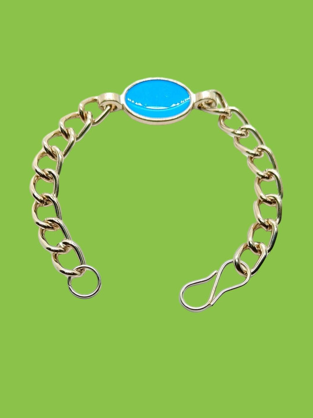 Dynamic Retail Global Men Turquoise Stone Beaded Silver-Plated Link Bracelet