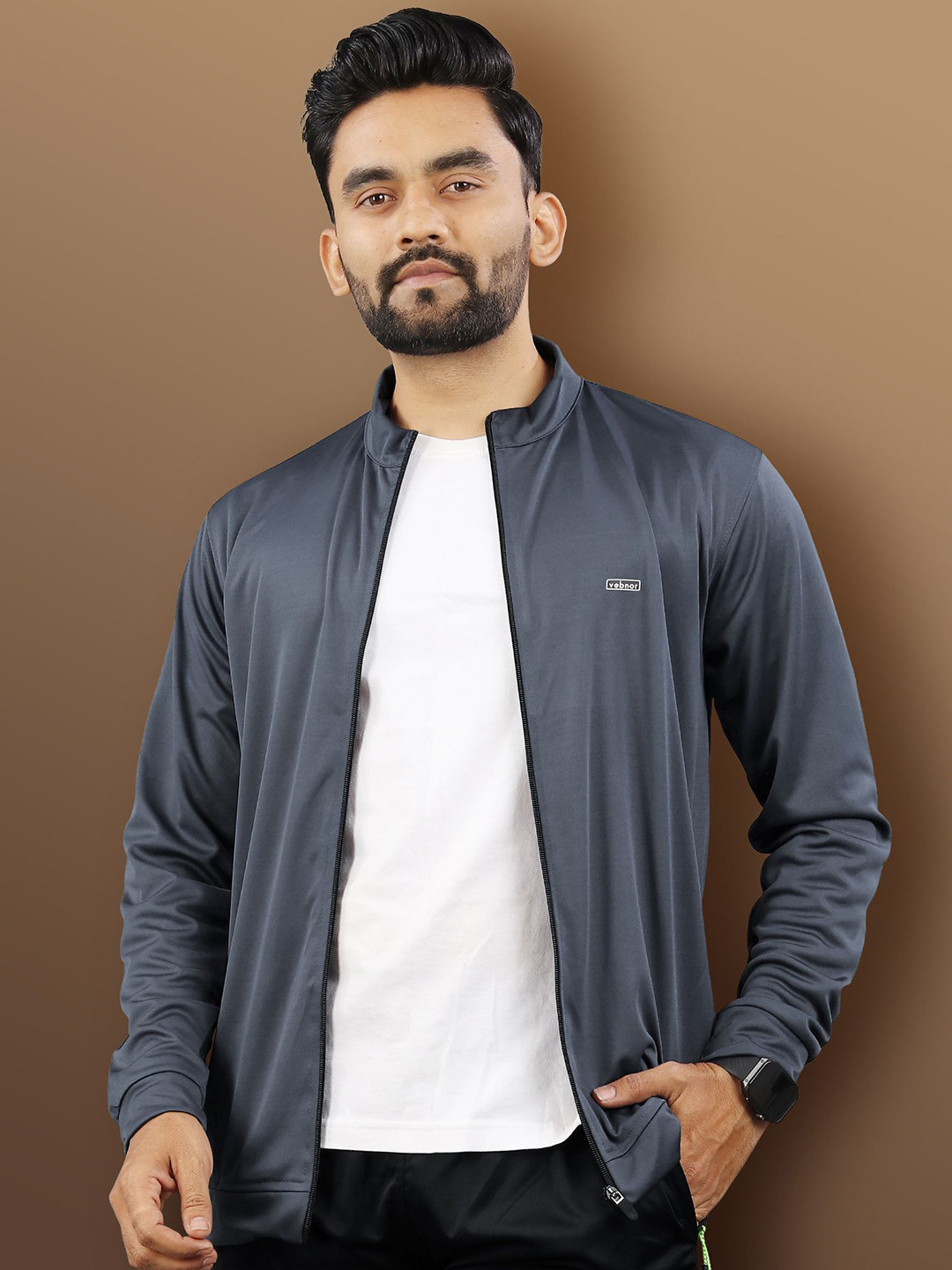 VeBNoR Mandarin Collar Long Sleeves Straight Jacket