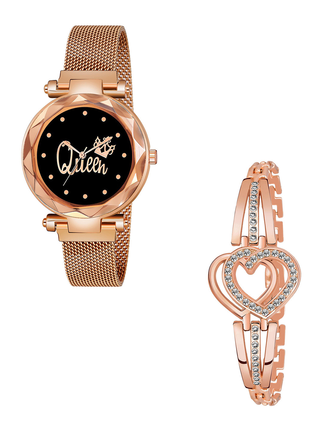 CSAMON Women Embellished Analogue Watch Comes With Bracelet - Queen maganet Heart copper