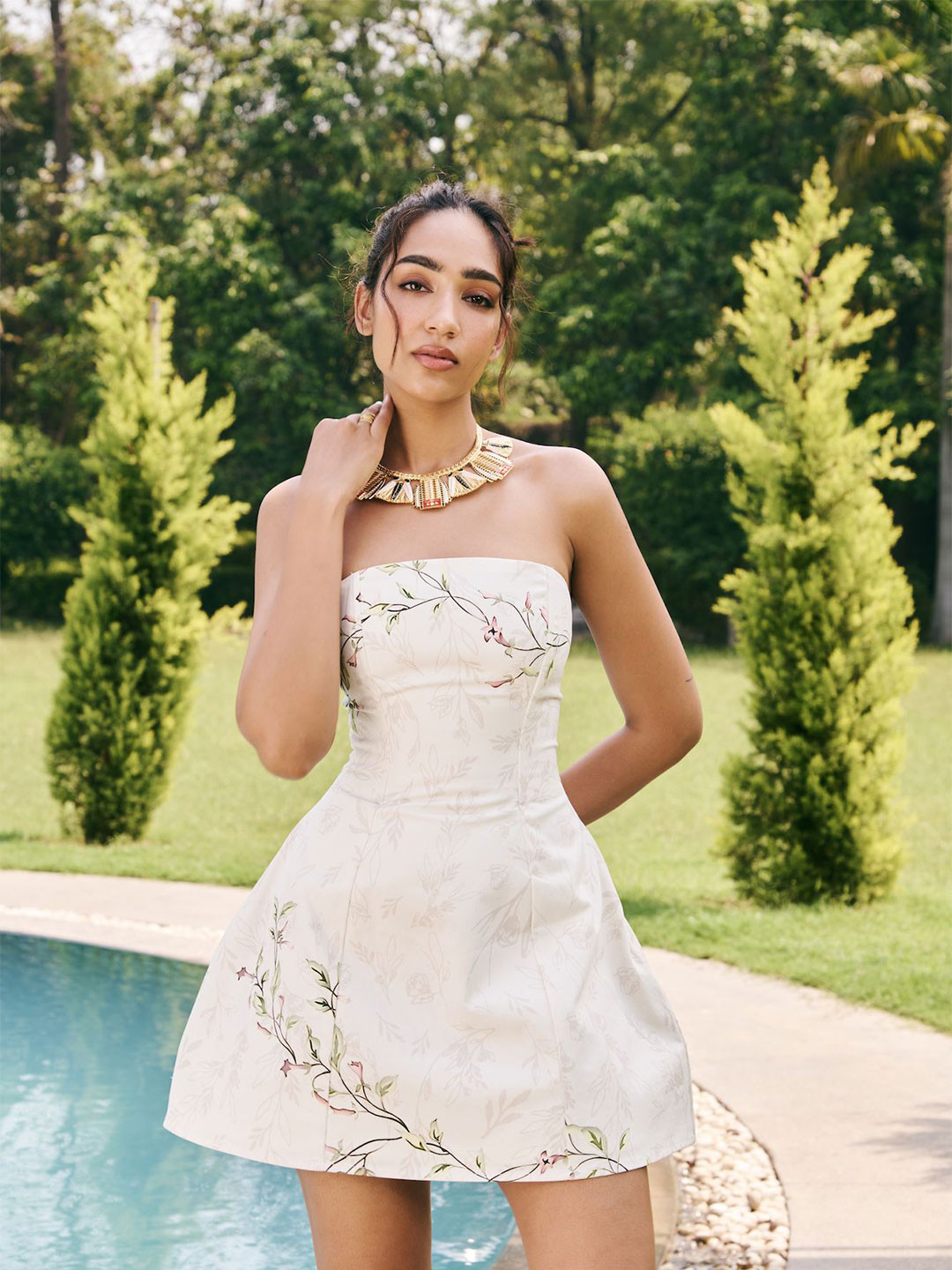 Lea Clothing Co. Women Floral Tie-Ups Fit and Flare Dress Yva Structured White Tube Dress