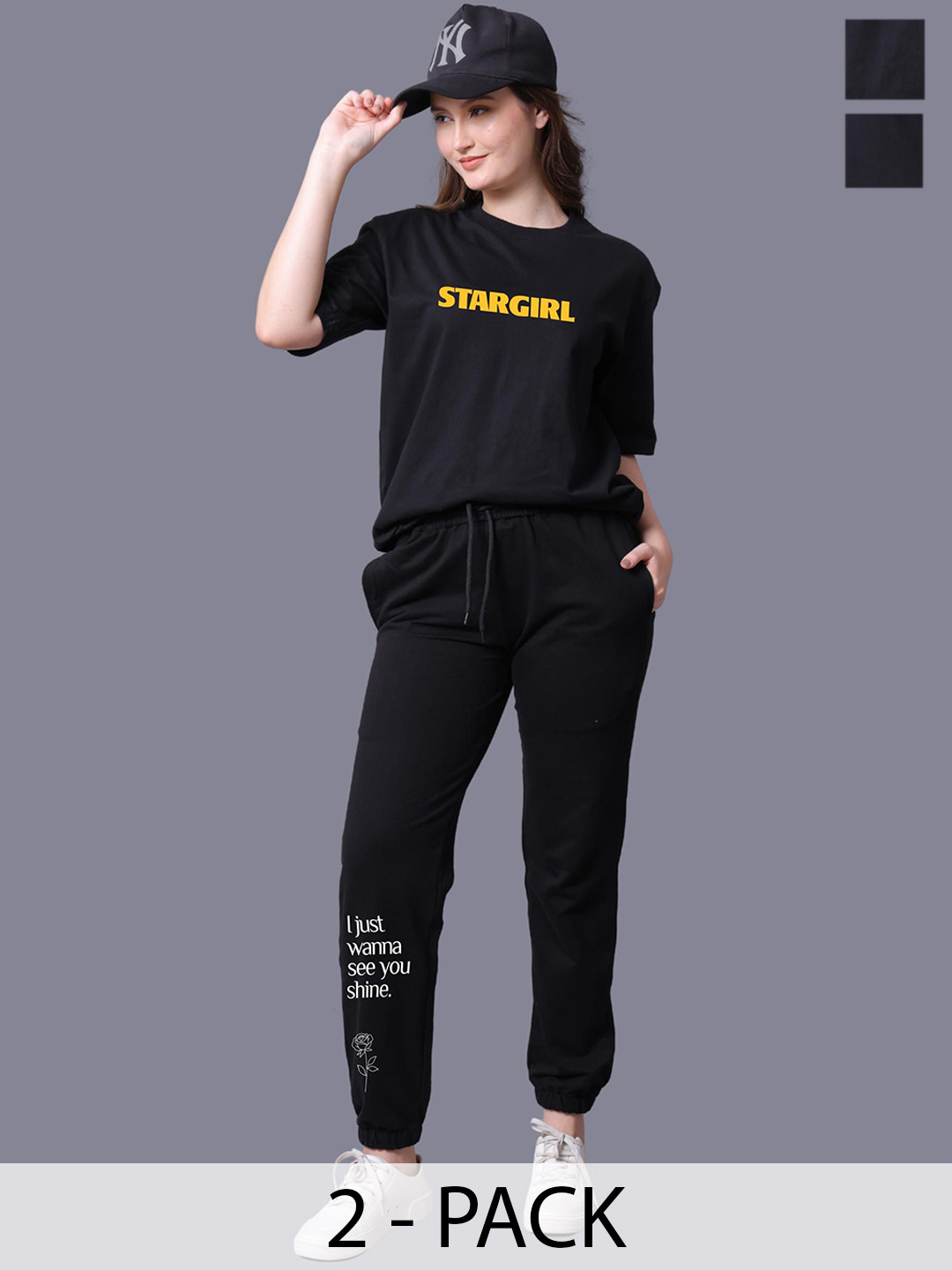 Lazy Lush Pack Of Two Pure Cotton Round Neck Half Sleeves T-Shirt With Shorts Co-Ords