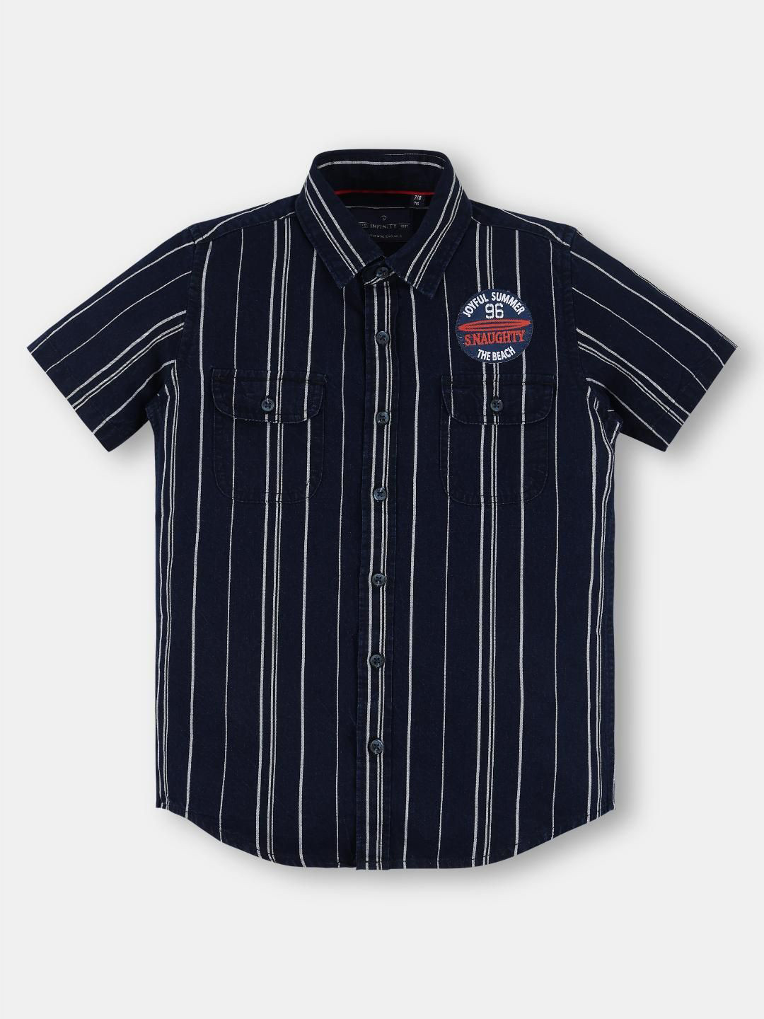 Infinity Boys Vertical Striped  Short sleeves Pure Cotton Shirt