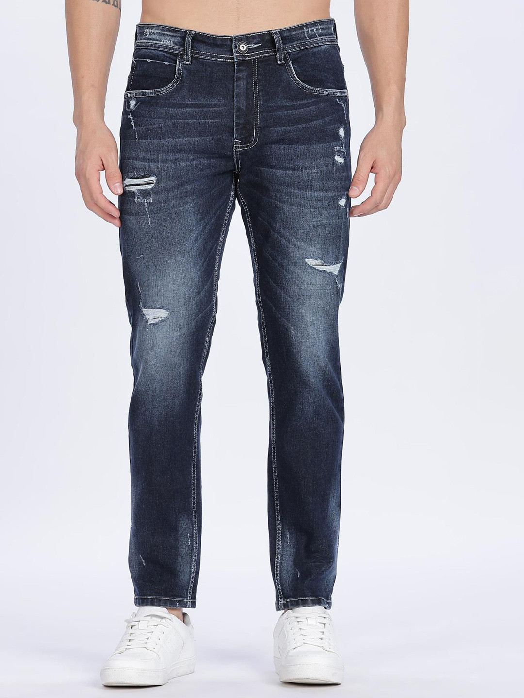 COLOR HUNT Men Comfort Regular Fit Mid-Rise Washed Mildly Distressed Light Fade Jeans