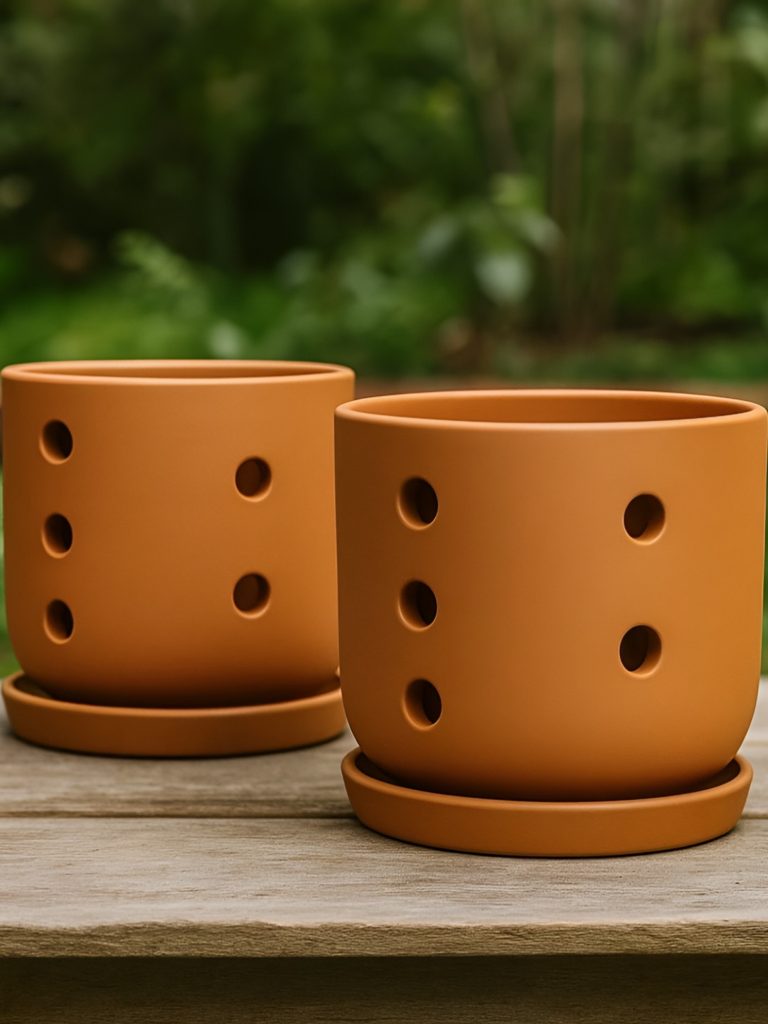The handicraftian Autumn Orchid 2 Pieces Orange Terracotta Small Planters