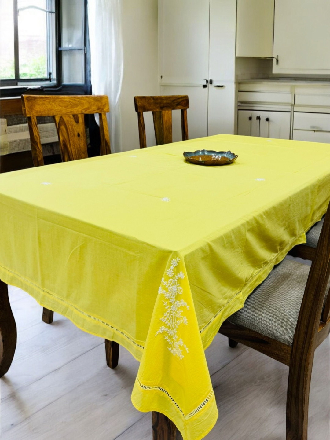 Inara Yellow Cotton 6-Seater Table Cover