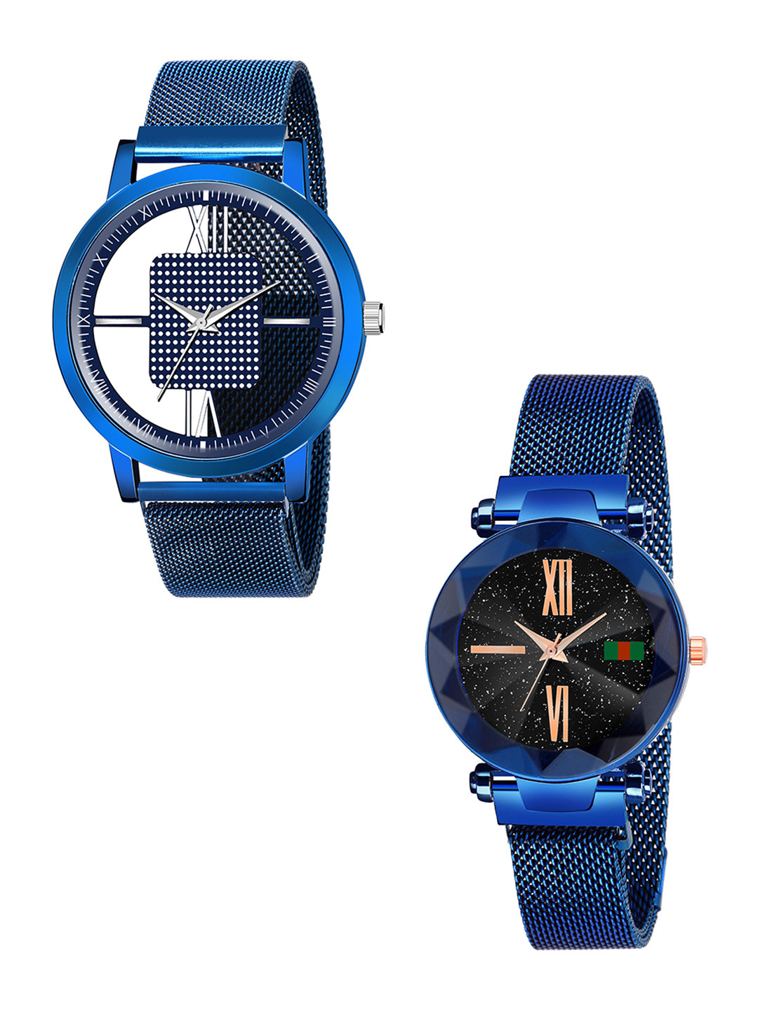 Gopal Shopcart Unisex Set Of 2 Embellished Analogue Watch GR_1006_maganet_3,79 Blue_Roman