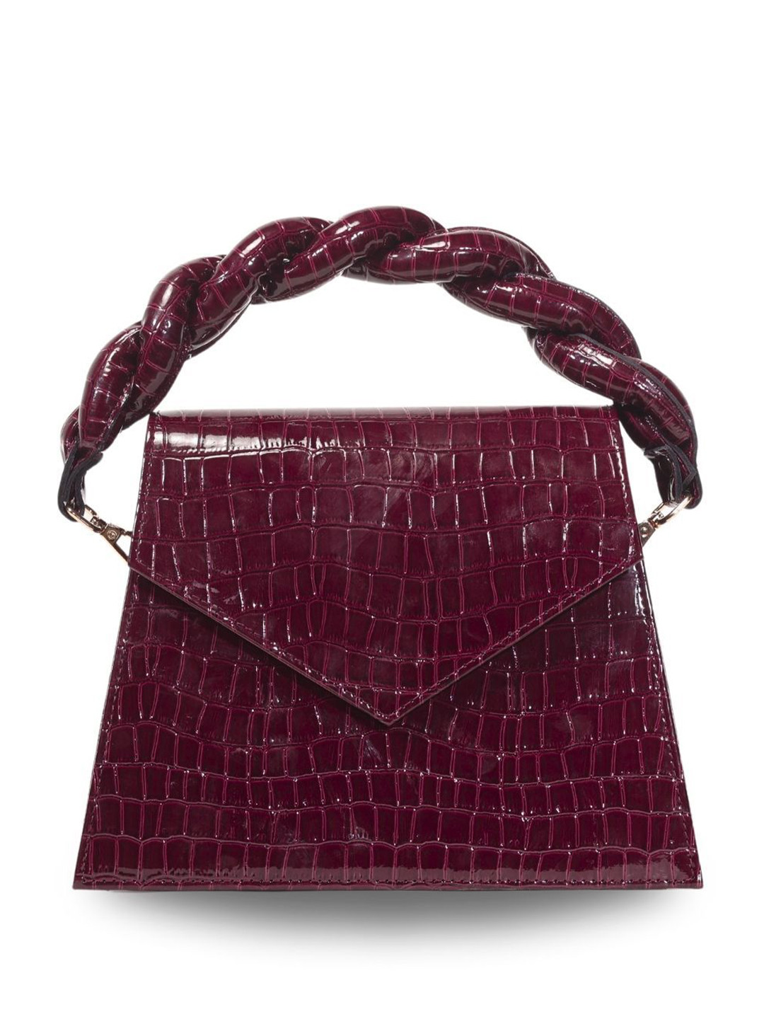 DEMURE Textured Leather Structured Handheld Bag With Applique