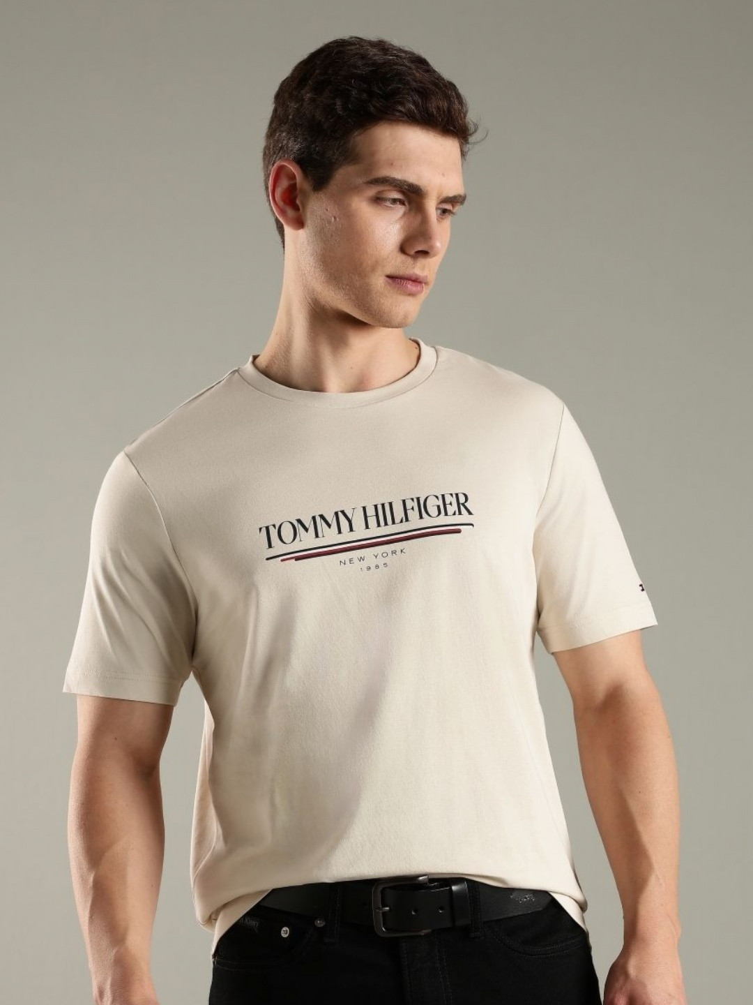 Tommy Hilfiger Men Brand Logo Printed Round Neck Cotton T-shirt