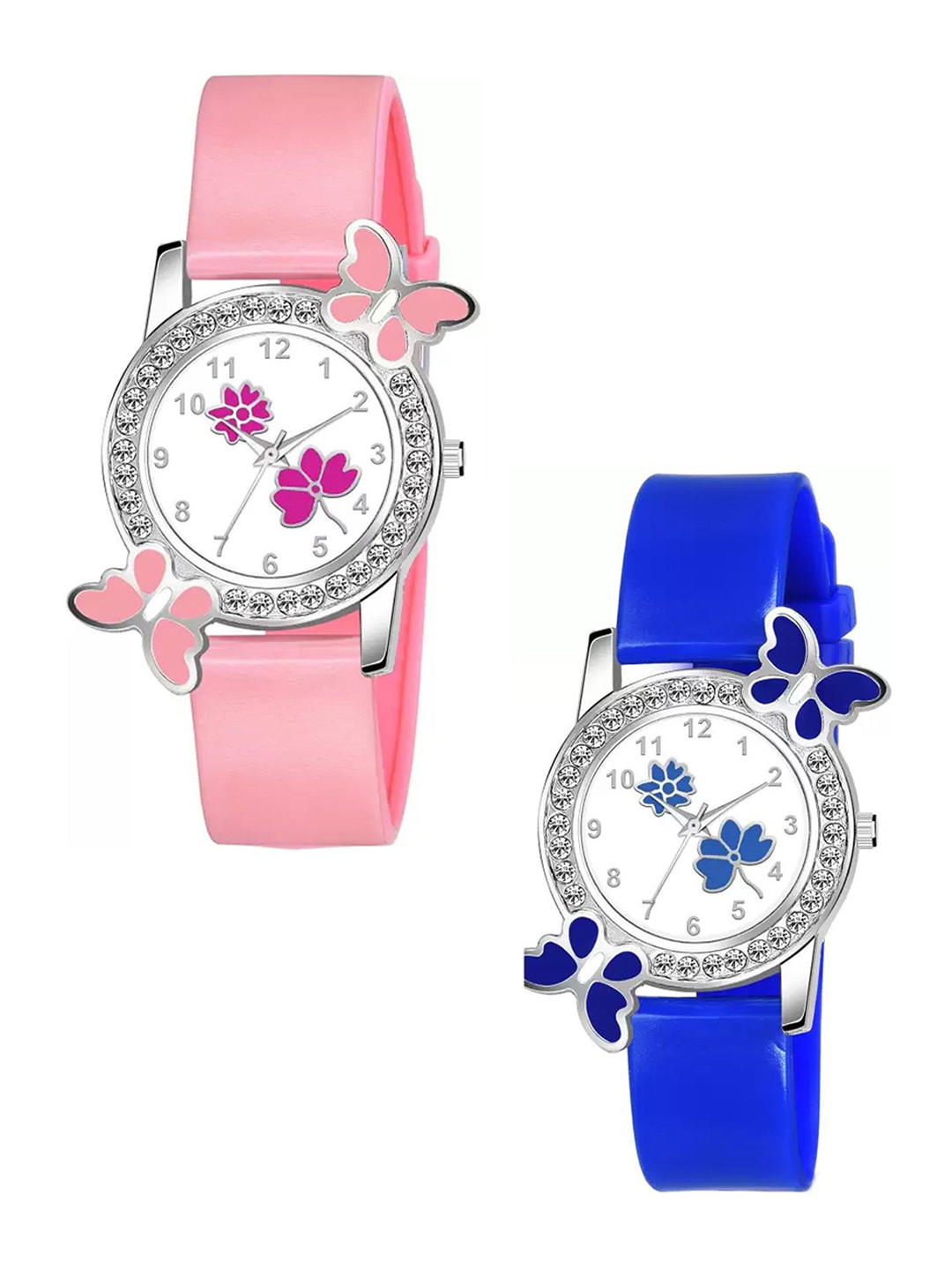 CSAMON Women Pack of 2 Embellished Dial Analogue Watches 328 PIK 315PUR 315BLU