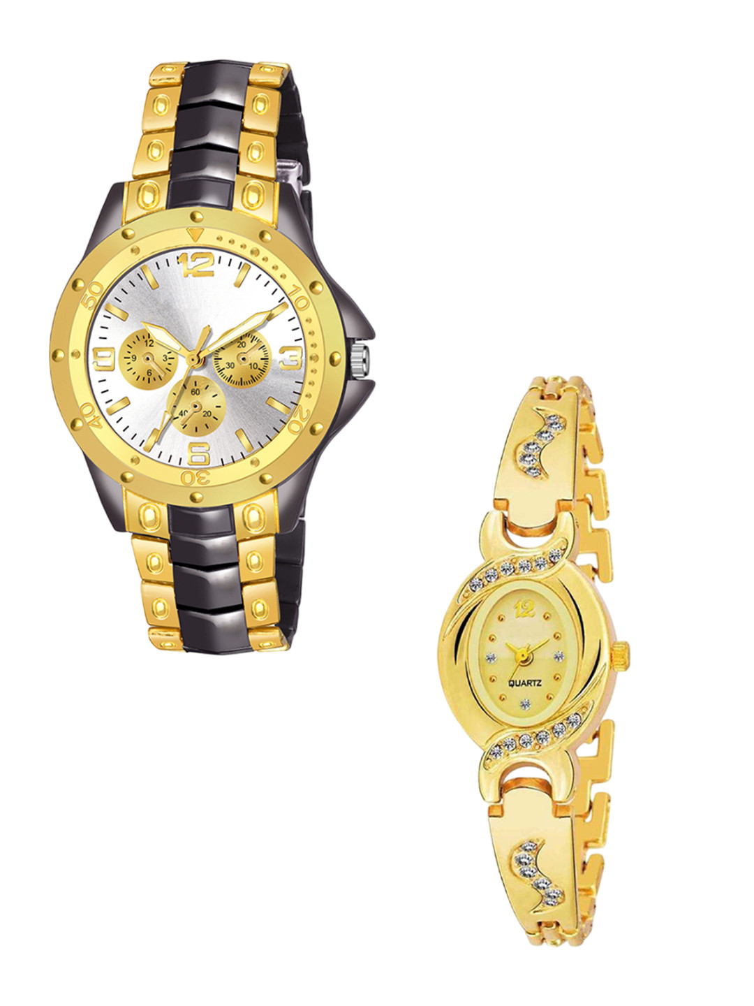 Gopal Shopcart Unisex Pack of 2 Analogue Watch Rosra black gold white diai New AKS