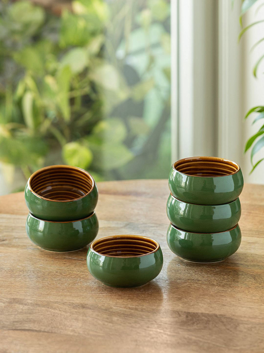 ExclusiveLane Forest Canopy Green 6 Pieces Dishwasher and Microwave Safe Ceramic Bowls