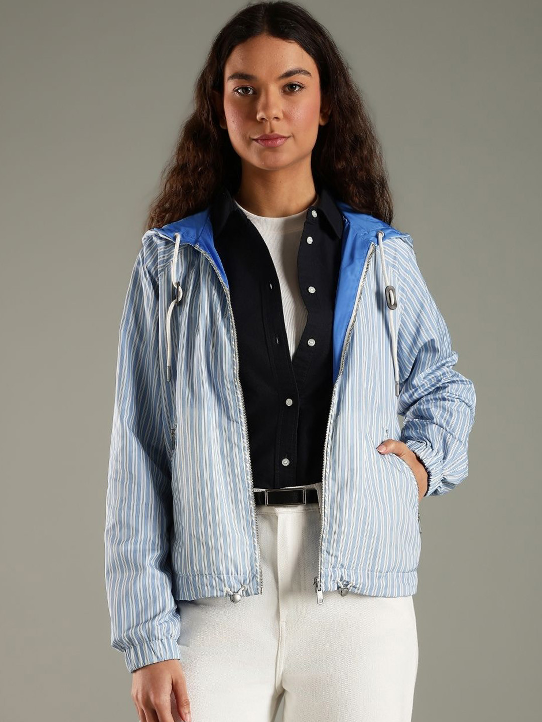 Tommy Hilfiger Striped Hooded Tailored Jacket