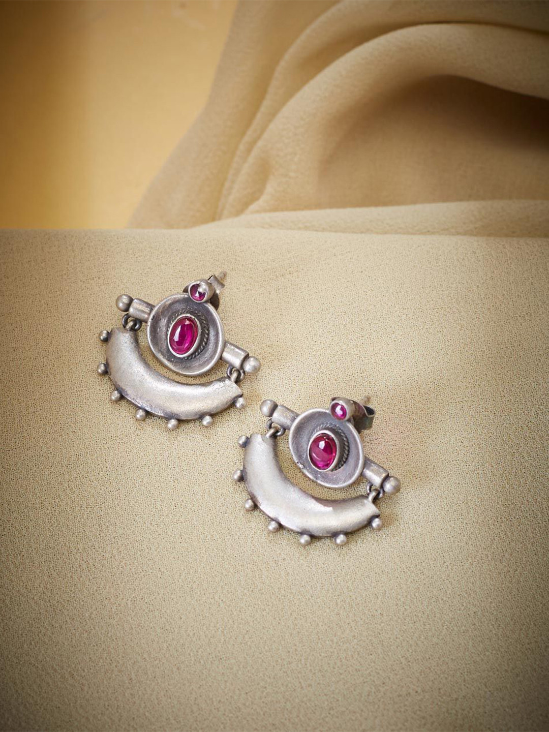 Fabindia Crescent Shaped Oxidised Silver Studs Earrings