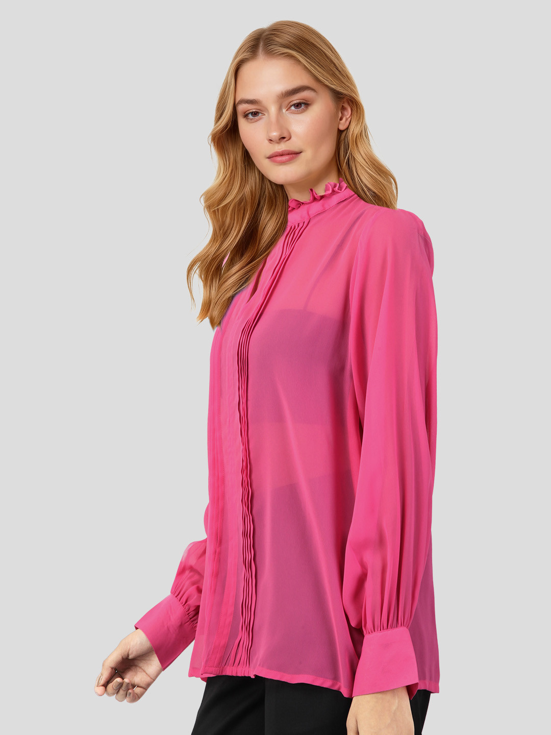 Mast & Harbour Band Collar Pin Tucks Detail Shirt Style Top