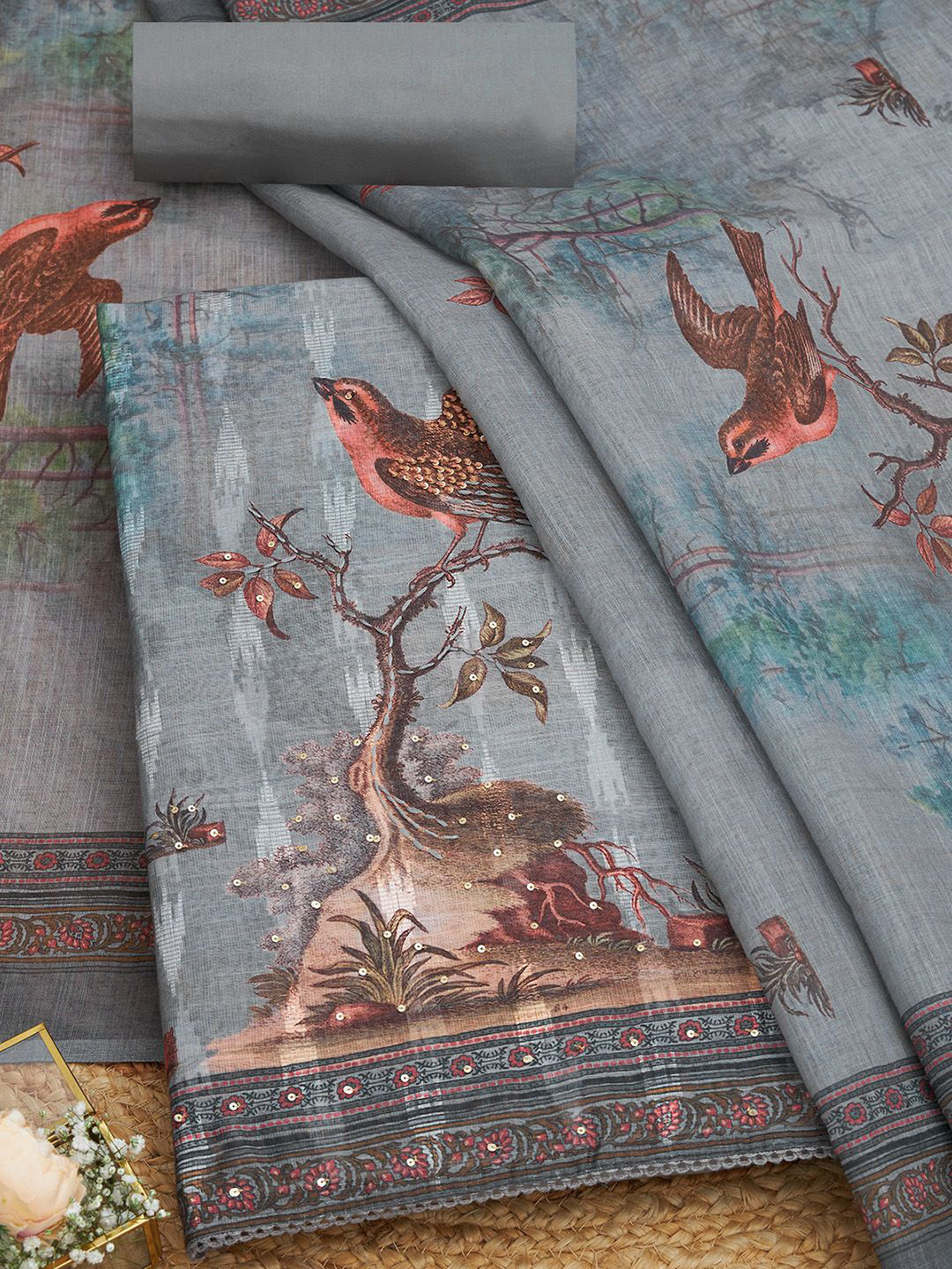 Soch Botanical Peinted Linen Unstitched Dress Material