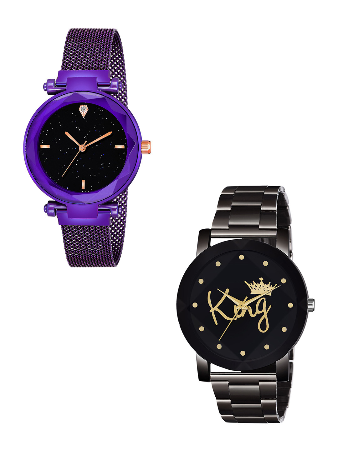 CSAMON Unisex Set of 2 Dial & Analogue Couple Watch GR_379_Purple_4_Prizam_King